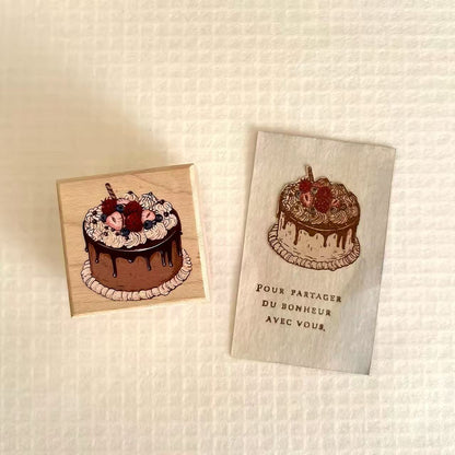 Hand-drawn Dessert & Porcelain Plate Wooden Stamp
