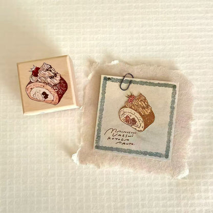 Hand-drawn Dessert & Porcelain Plate Wooden Stamp