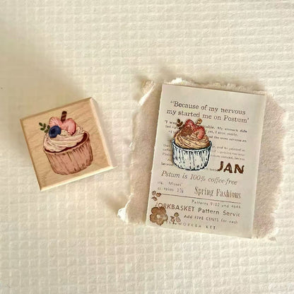 Hand-drawn Dessert & Porcelain Plate Wooden Stamp