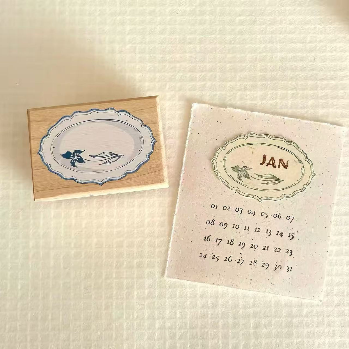 Hand-drawn Dessert & Porcelain Plate Wooden Stamp