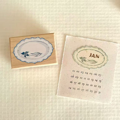 Hand-drawn Dessert & Porcelain Plate Wooden Stamp