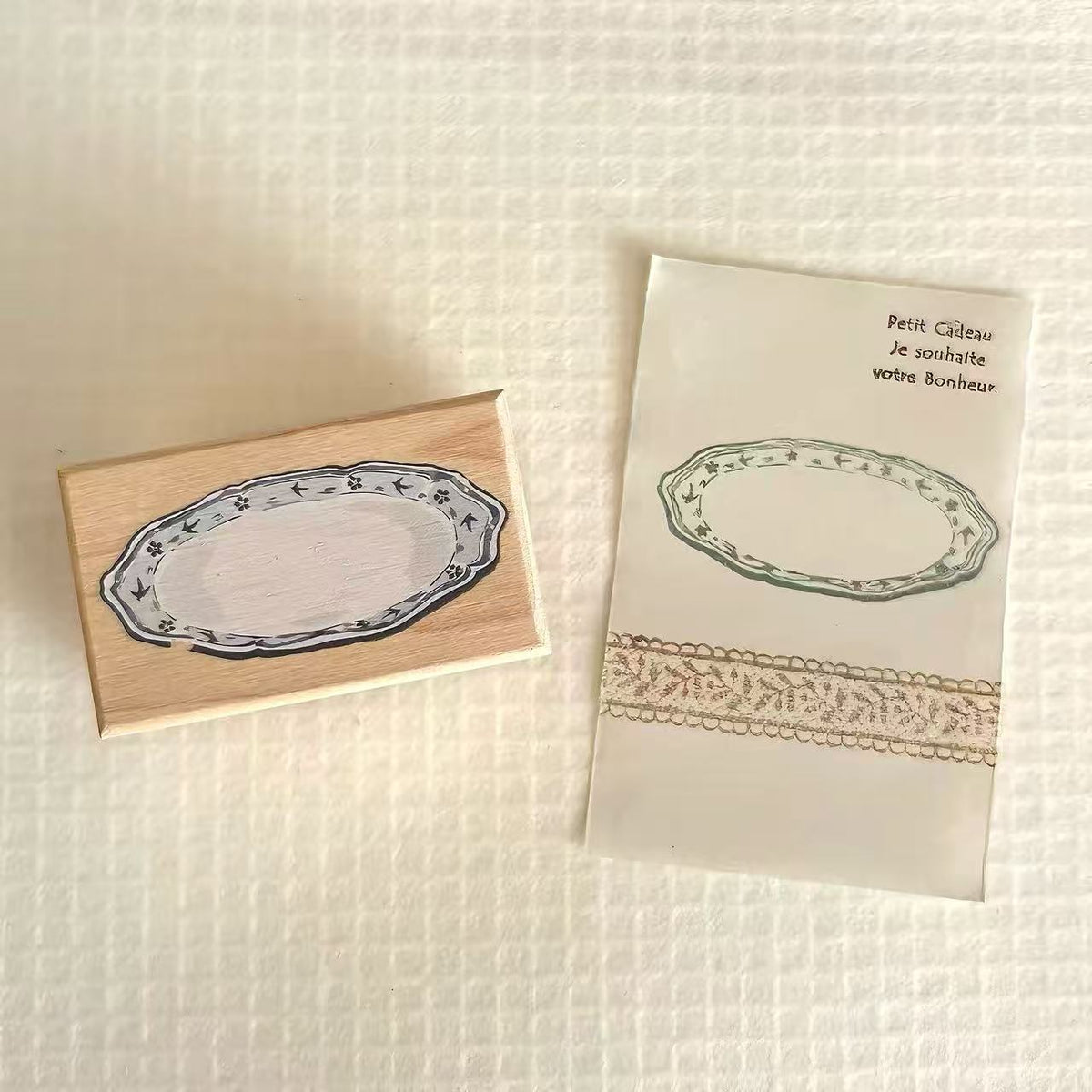 Hand-drawn Dessert & Porcelain Plate Wooden Stamp
