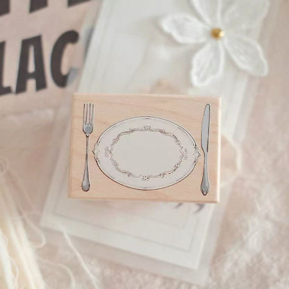 Vintage Dessert Tableware Wooden Rubber Stamp