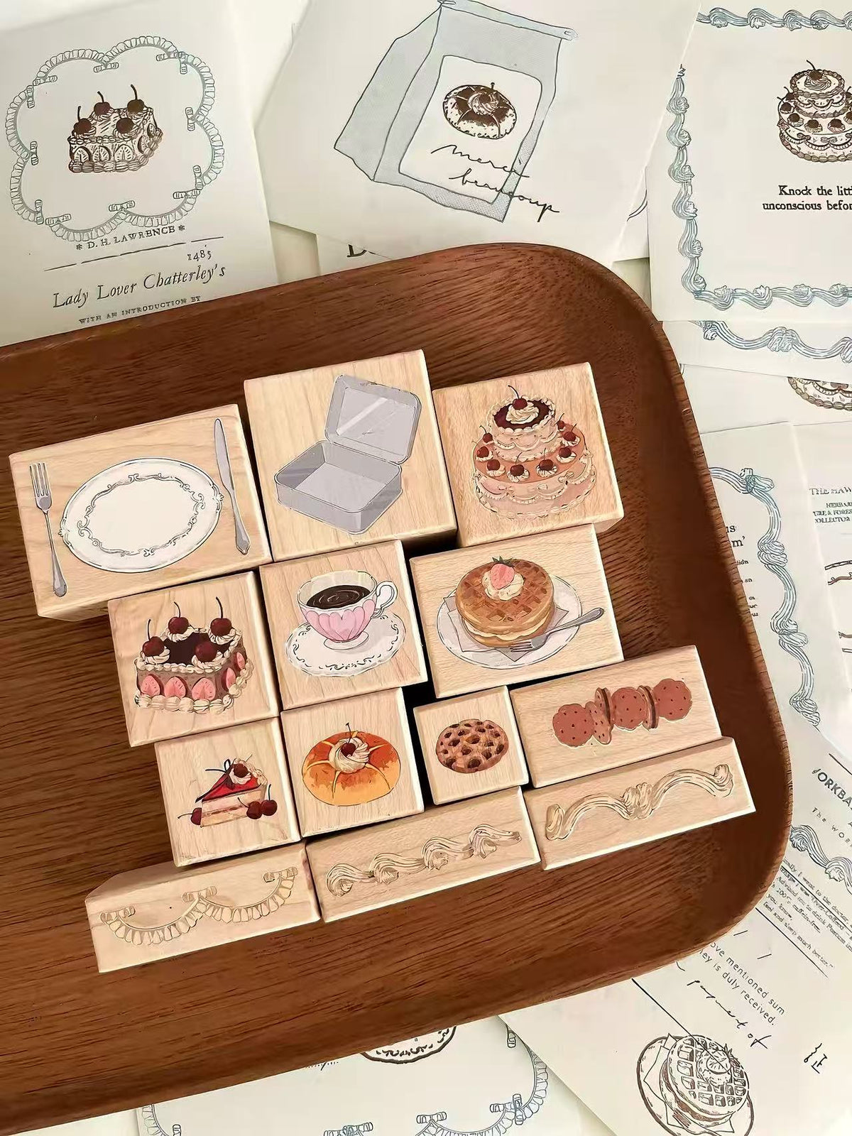 Vintage Dessert Tableware Wooden Rubber Stamp