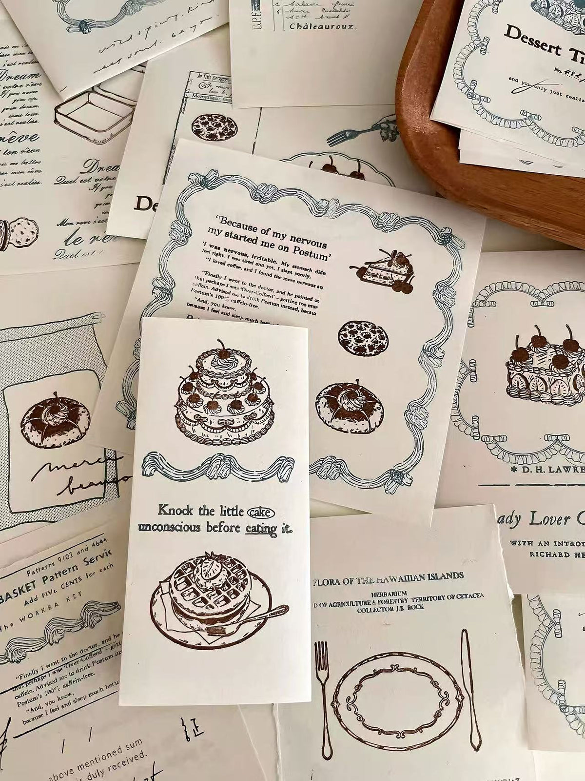 Vintage Dessert Tableware Wooden Rubber Stamp