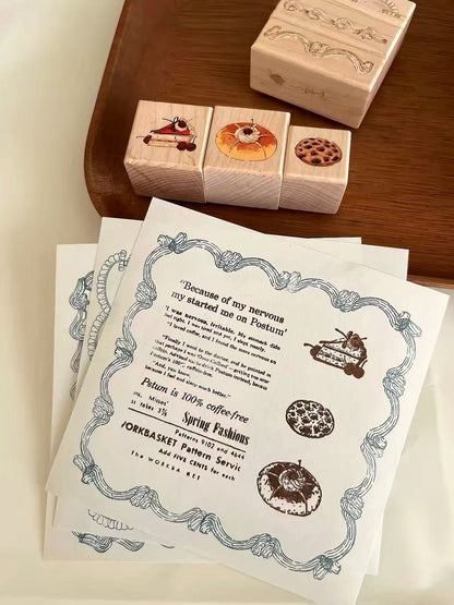 Vintage Dessert Tableware Wooden Rubber Stamp