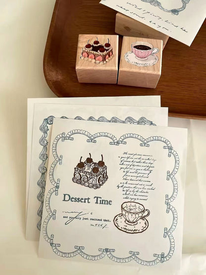 Vintage Dessert Tableware Wooden Rubber Stamp