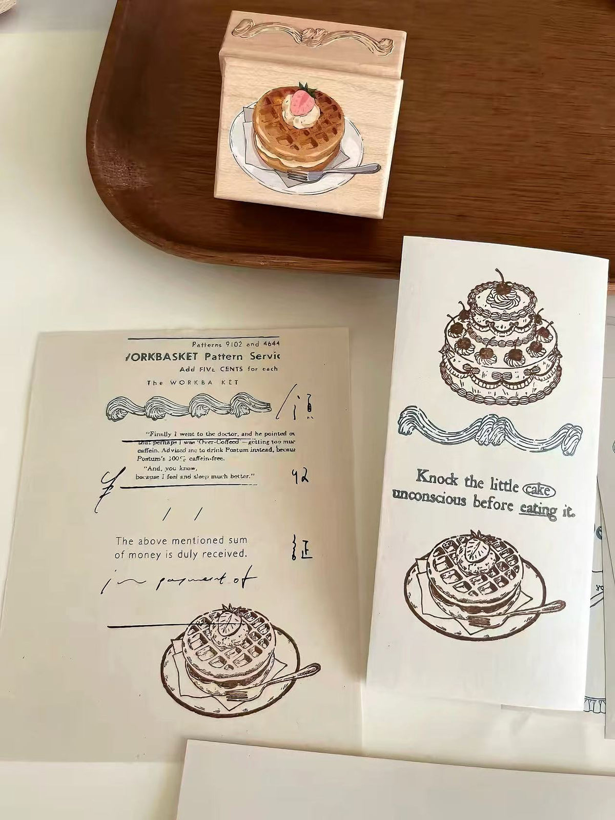 Vintage Dessert Tableware Wooden Rubber Stamp