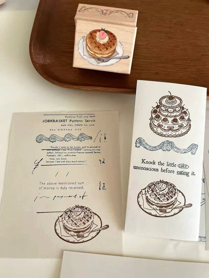 Vintage Dessert Tableware Wooden Rubber Stamp
