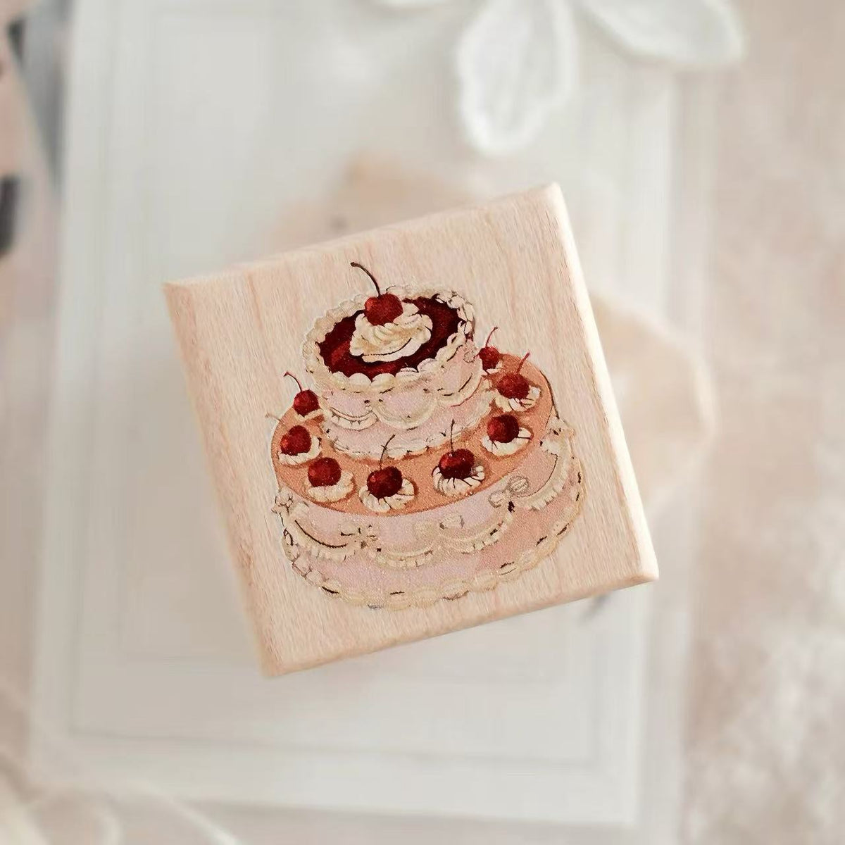 Vintage Dessert Tableware Wooden Rubber Stamp