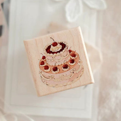 Vintage Dessert Tableware Wooden Rubber Stamp