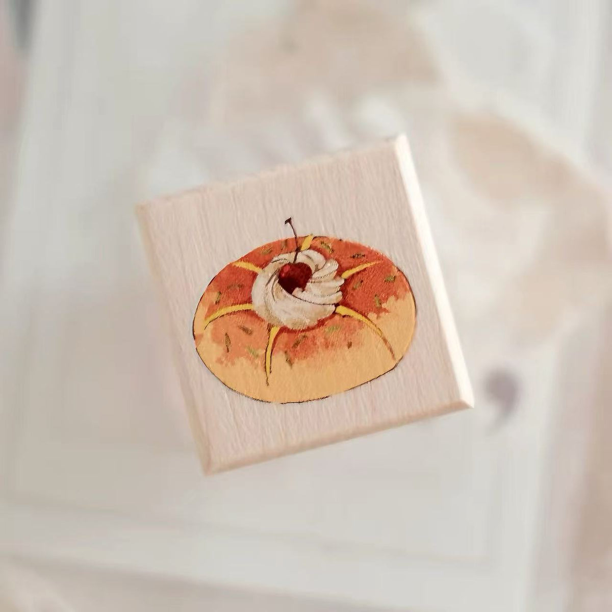 Vintage Dessert Tableware Wooden Rubber Stamp