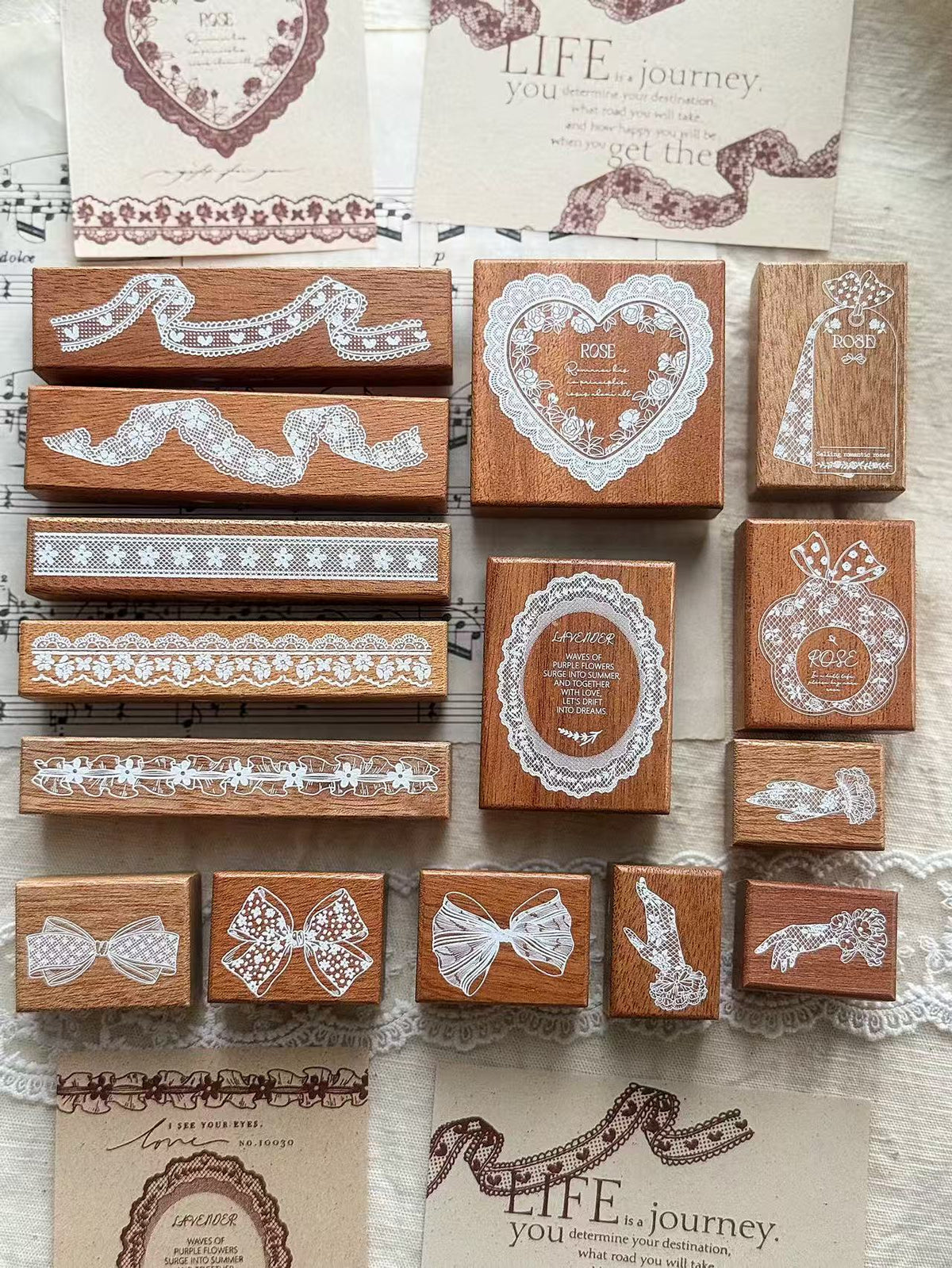 Lace & Bow Wooden Rubber Stamp
