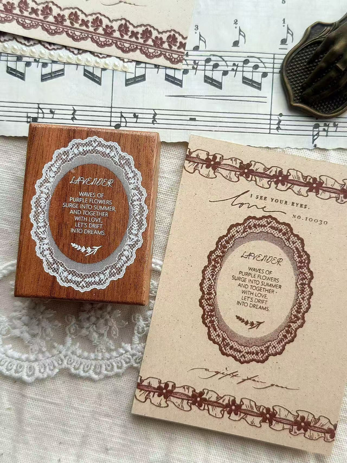Lace & Bow Wooden Rubber Stamp