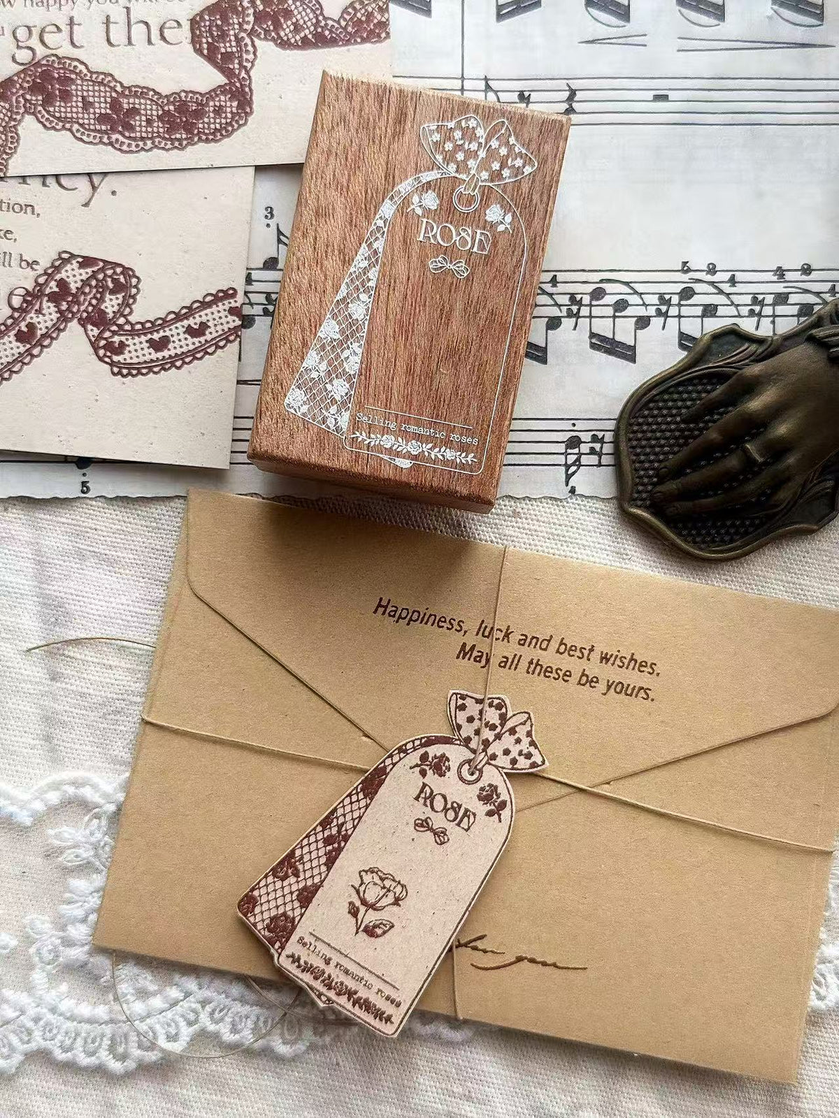 Lace & Bow Wooden Rubber Stamp