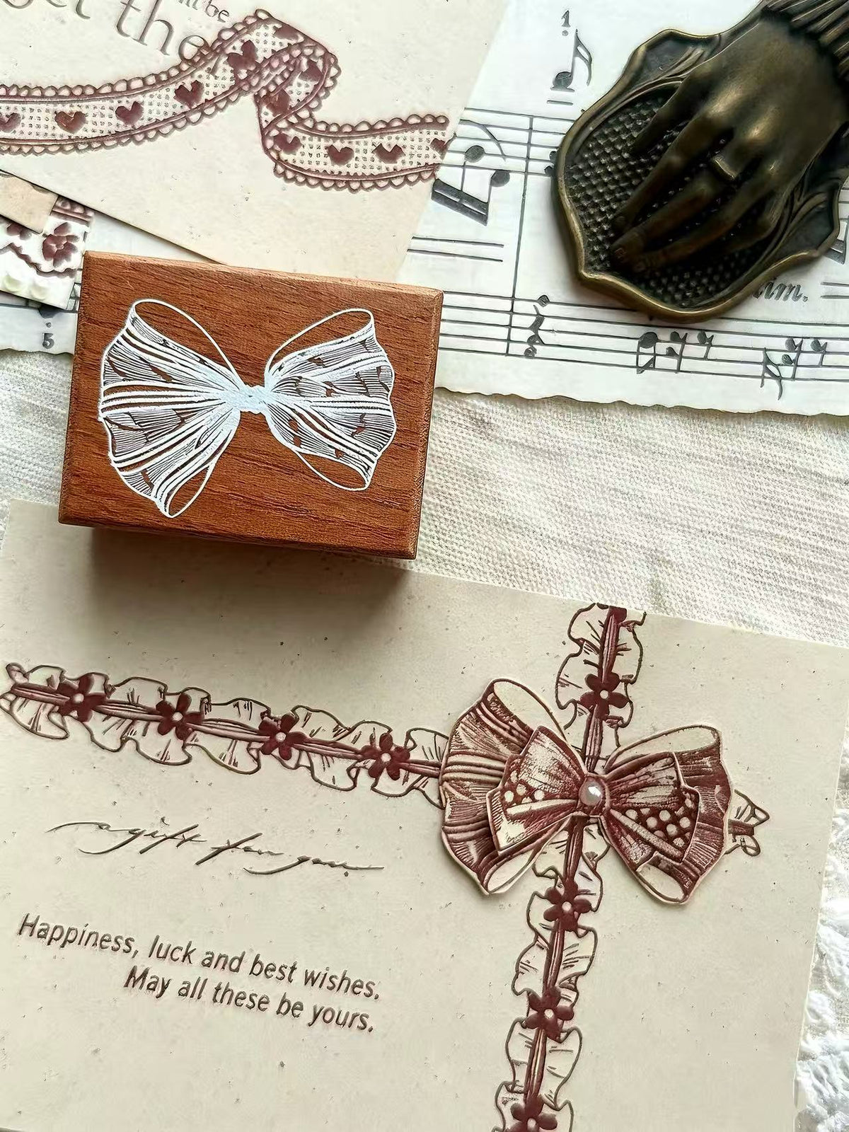 Lace & Bow Wooden Rubber Stamp