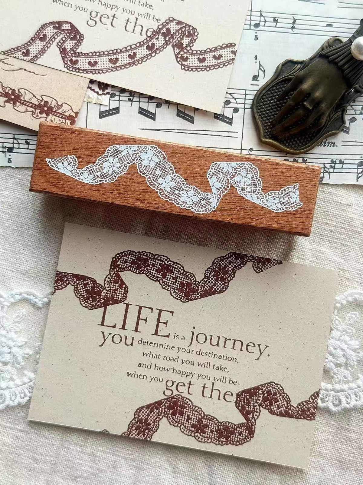 Lace & Bow Wooden Rubber Stamp