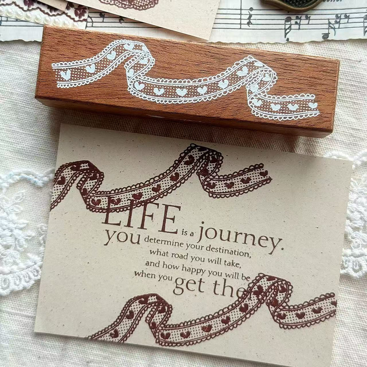 Lace & Bow Wooden Rubber Stamp