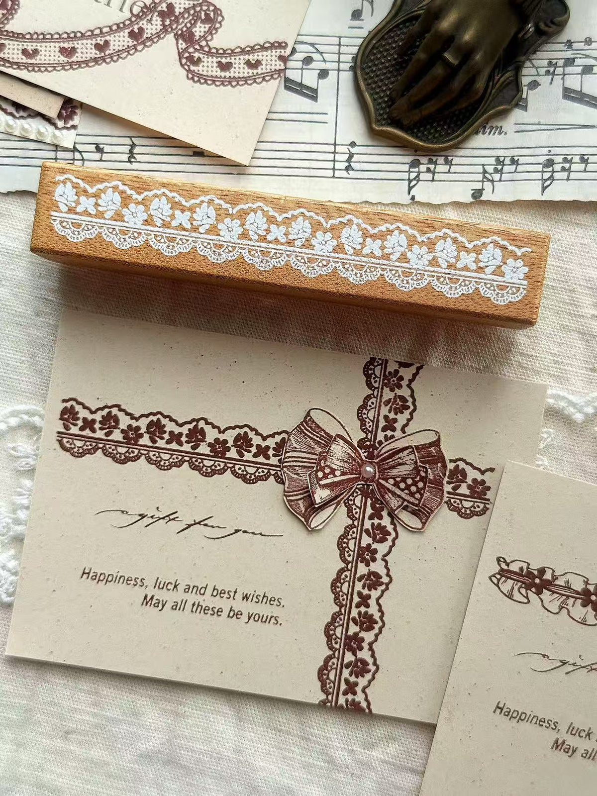 Lace & Bow Wooden Rubber Stamp