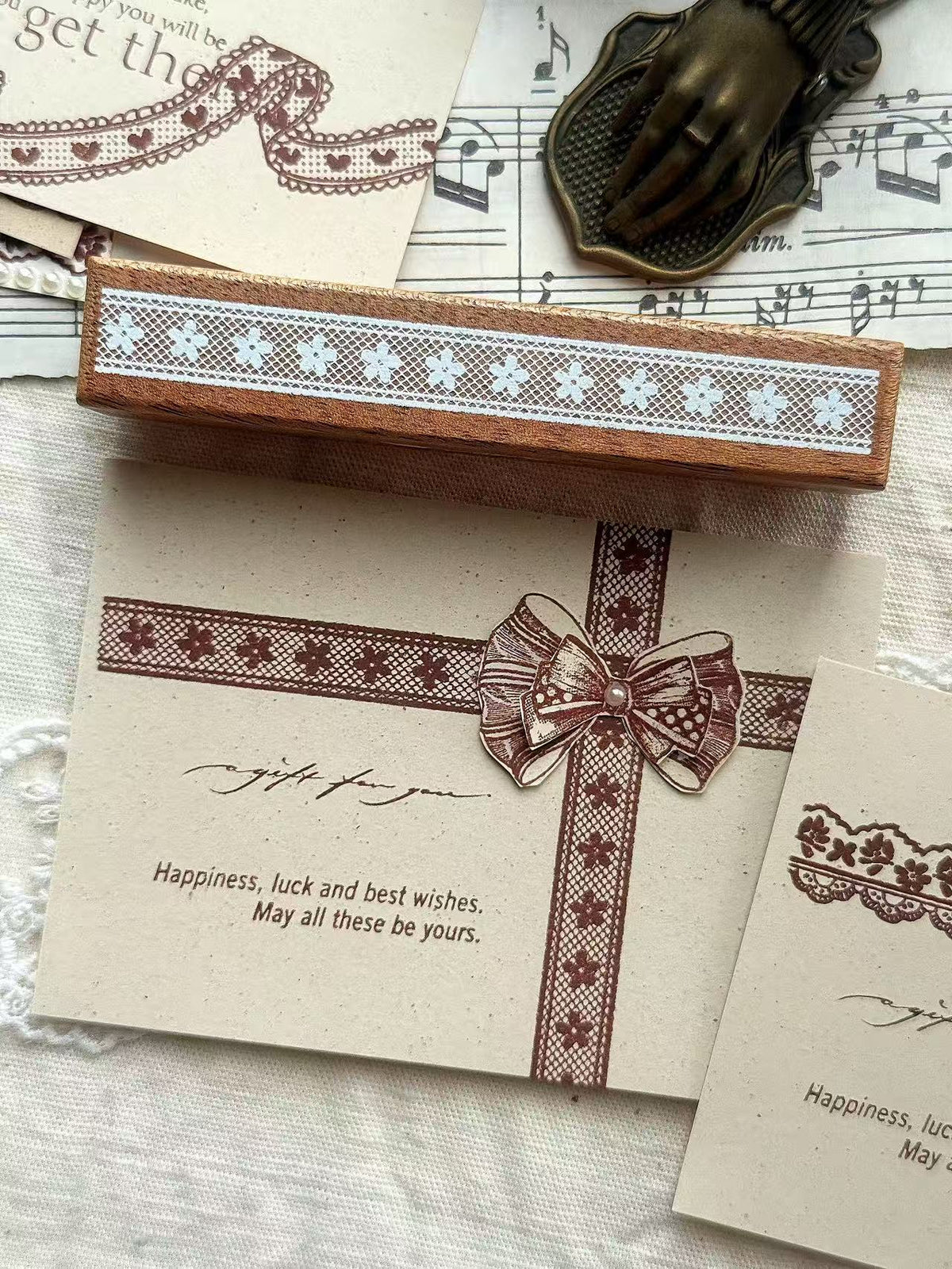 Lace & Bow Wooden Rubber Stamp