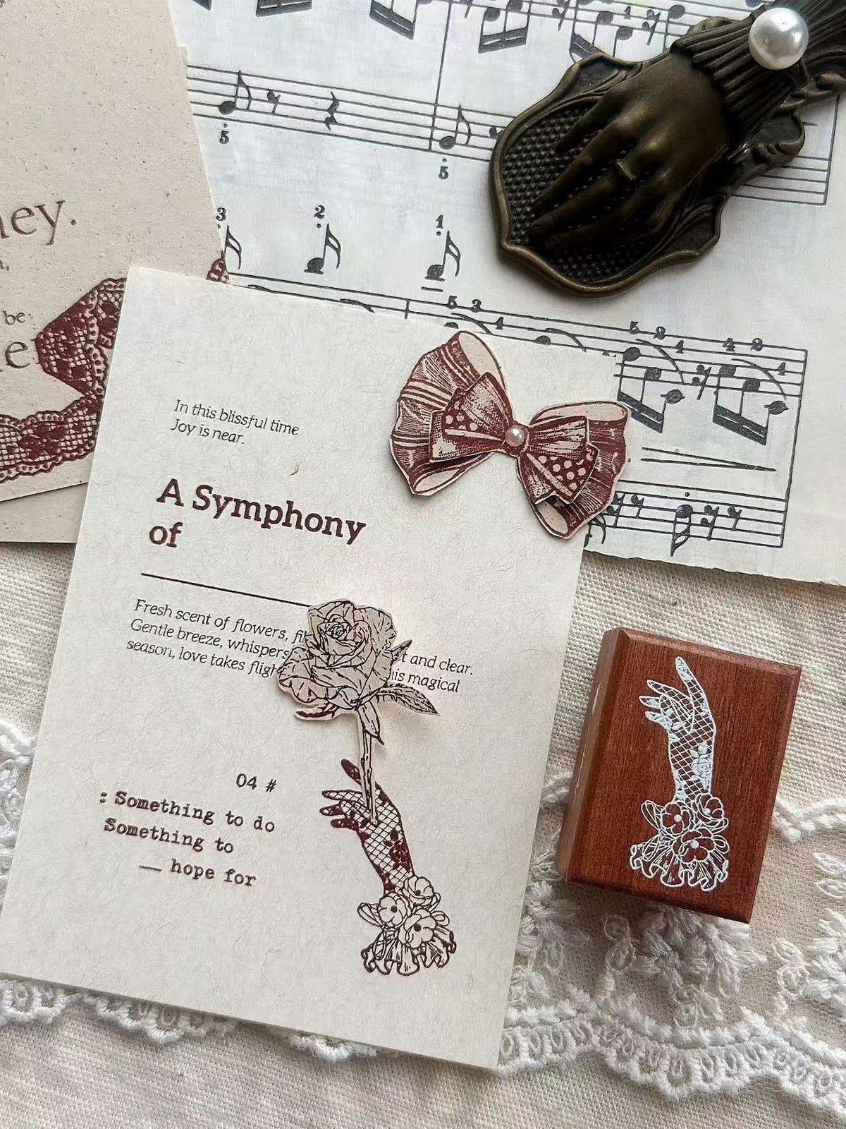 Lace & Bow Wooden Rubber Stamp