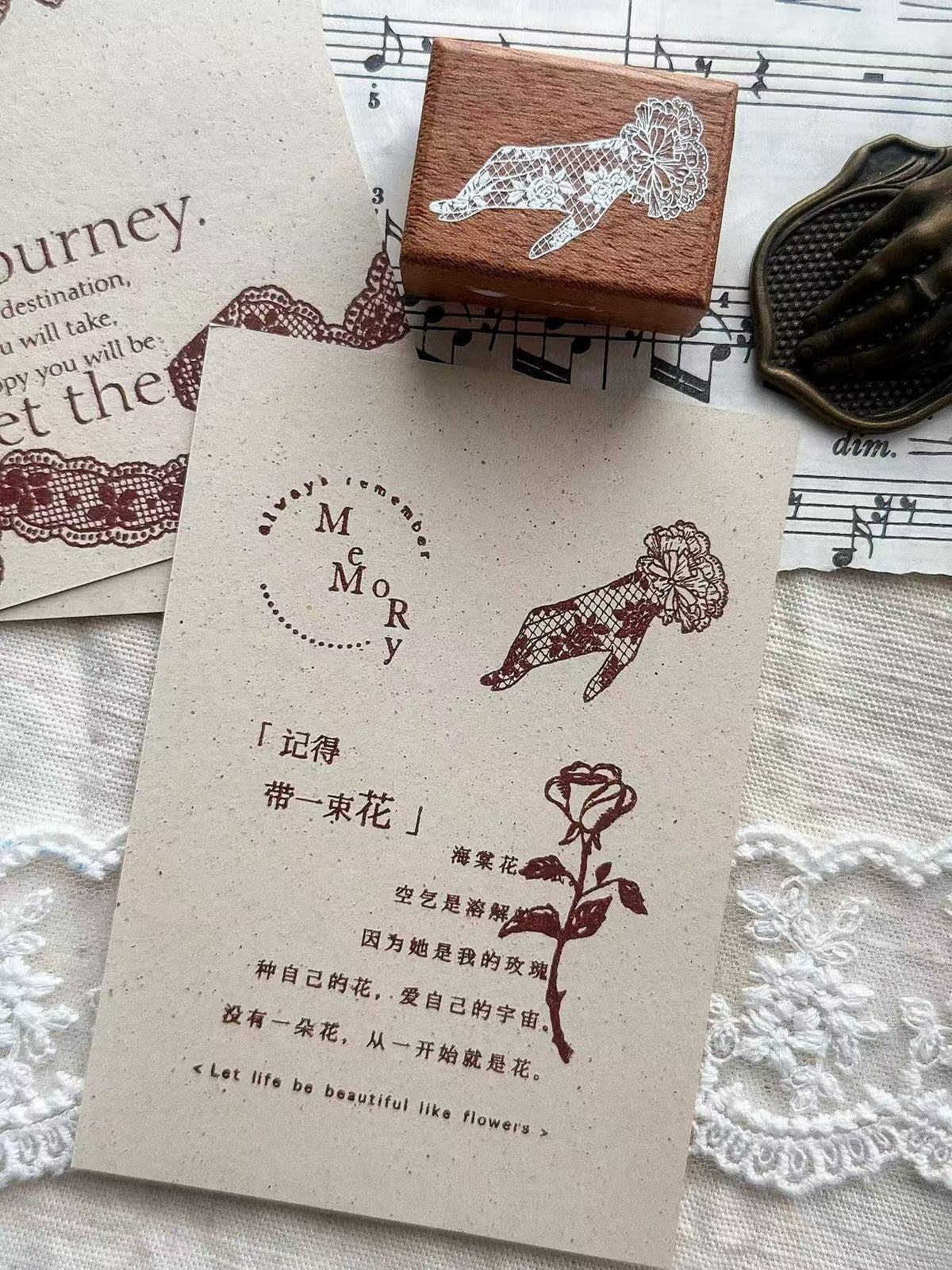 Lace & Bow Wooden Rubber Stamp