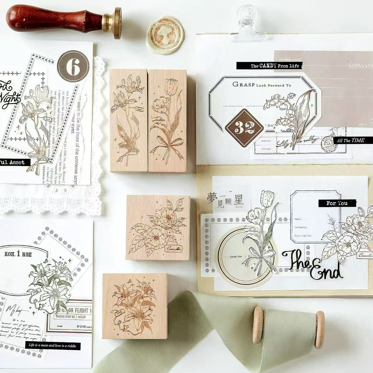 Art Floral Wooden Rubber Stamp