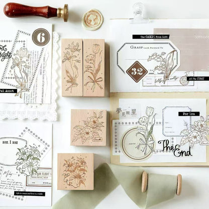 Art Floral Wooden Rubber Stamp