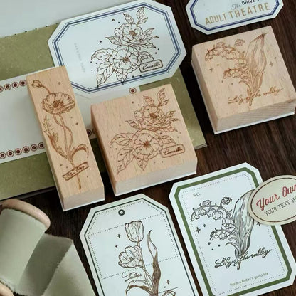 Art Floral Wooden Rubber Stamp