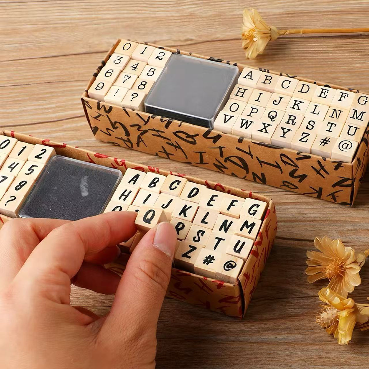 7 Styles Wooden Alphabet & Letters Numbers & Symbols Rubber Stamp
