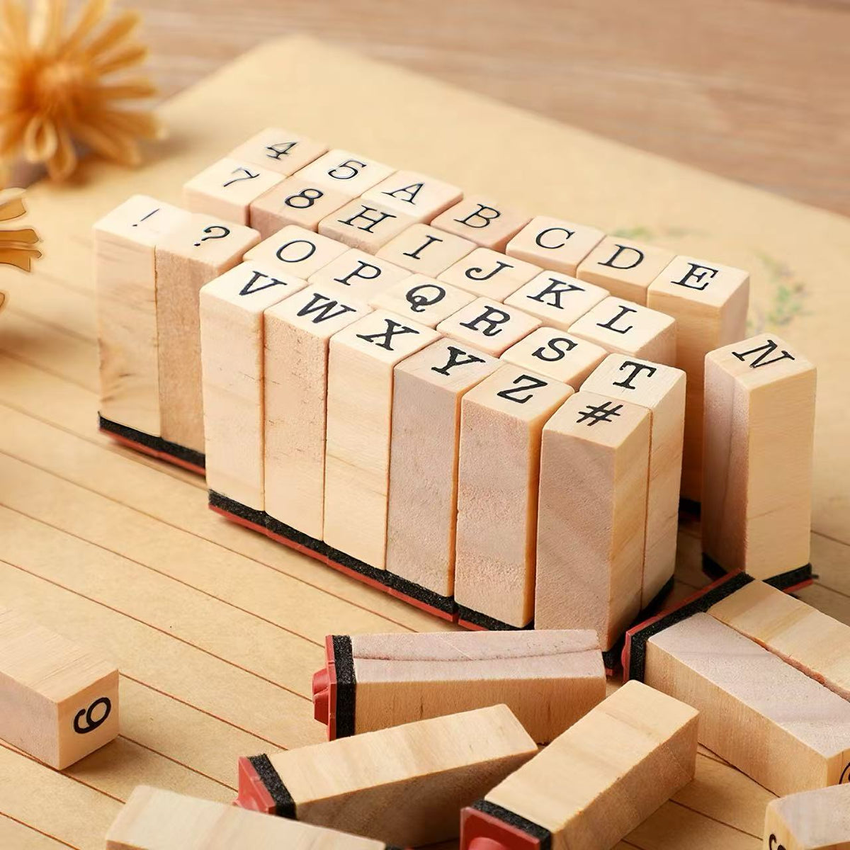 7 Styles Wooden Alphabet & Letters Numbers & Symbols Rubber Stamp