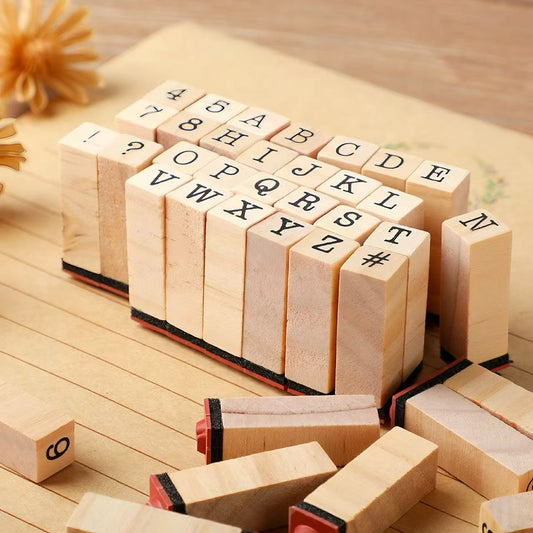 7 Styles Wooden Alphabet & Letters Numbers & Symbols Rubber Stamp