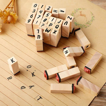 7 Styles Wooden Alphabet & Letters Numbers & Symbols Rubber Stamp