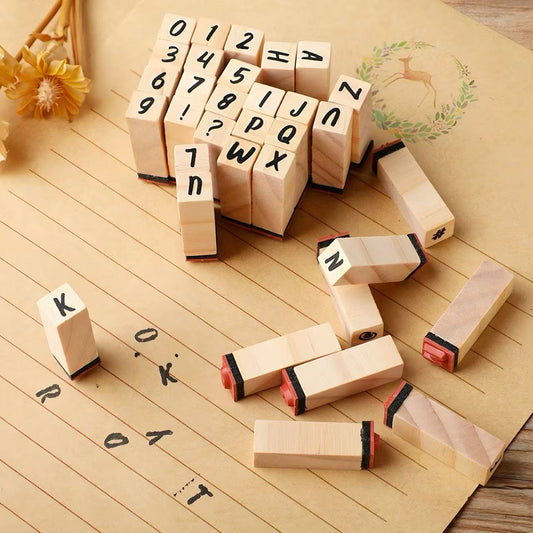 7 Styles Wooden Alphabet & Letters Numbers & Symbols Rubber Stamp