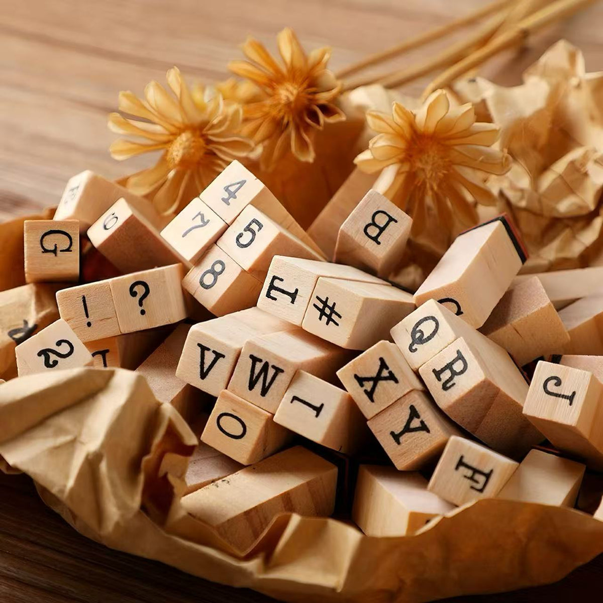 7 Styles Wooden Alphabet & Letters Numbers & Symbols Rubber Stamp