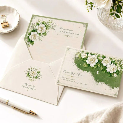 White Floral Stationery Set, Writing Papers with Envelopes (5p)