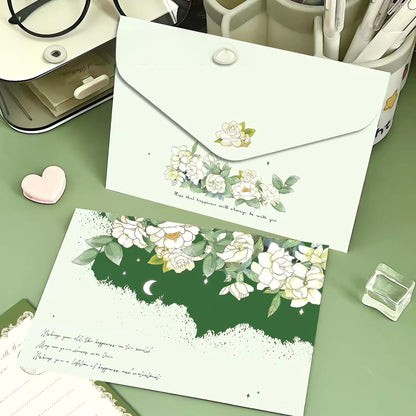 Gardenia Floral Stationery Set, Letter Writing Papers with Matching Envelopes (5p)