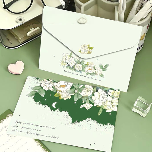 Gardenia Floral Stationery Set, Letter Writing Papers with Matching Envelopes (5p)
