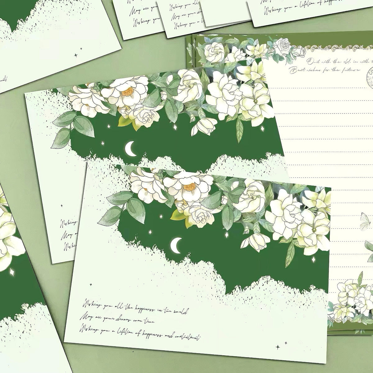 Gardenia Floral Stationery Set, Letter Writing Papers with Matching Envelopes (5p)