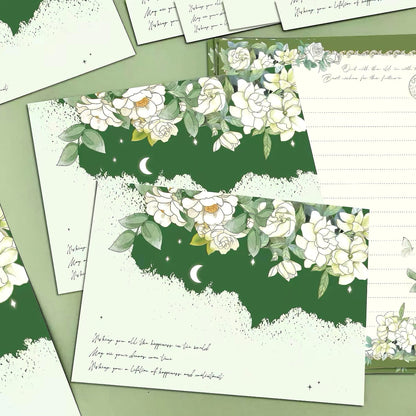 Gardenia Floral Stationery Set, Letter Writing Papers with Matching Envelopes (5p)