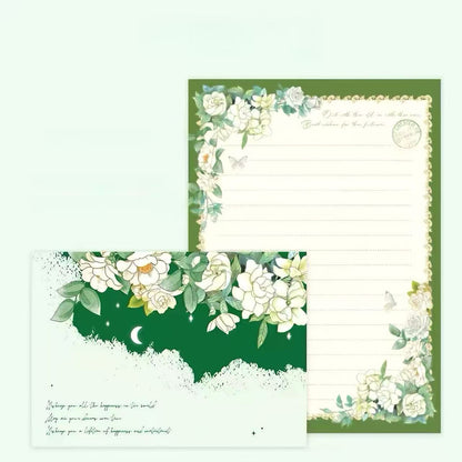 Gardenia Floral Stationery Set, Letter Writing Papers with Matching Envelopes (5p)