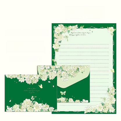 Gardenia Floral Stationery Set, Letter Writing Papers with Matching Envelopes (5p)