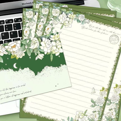 Gardenia Floral Stationery Set, Letter Writing Papers with Matching Envelopes (5p)
